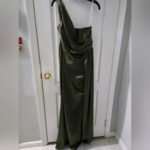 Elegant Olive Green One-Shoulder Dress